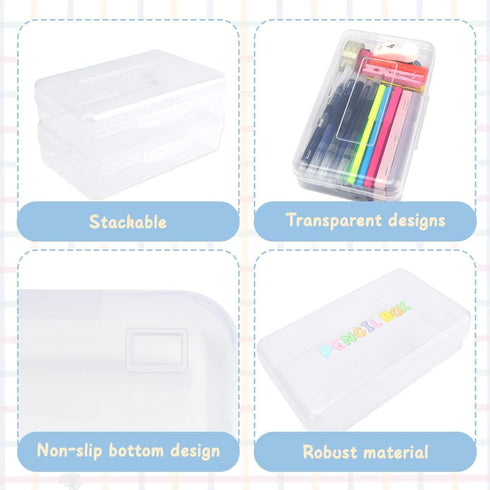 Large Pencil Case, Clear Pencil Box, Plastic Pencil Box Organizer, Hard Pencil Case, Crayon Box for Girls, 1 Pack Big