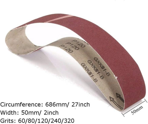 2 Inch X 27 Inch Sanding Belts, 10 Pack with 60/80/120/240/320 Grits for Woodworking, Metal Polishing