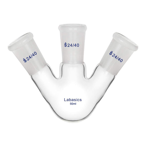 Glass 50ml Round Bottom Flask RBF, 3 Neck with 24/40 Center and Side Standard Taper Outer Joint