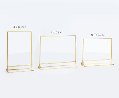 UNIQOOO Clear Acrylic Sign Holder with Golden Border, Pack of 6, 6x4", Double Side Frame, Landscape View