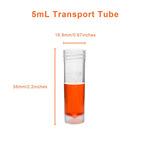 Sterile Plastic Graduated Test Tubes 5ml, Sample Storage Container with Screw Cap, Case of 50