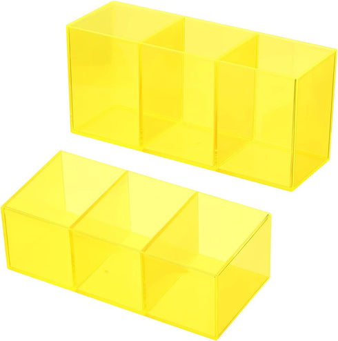 PATIKIL 3 Compartments Clear Acrylic Pen Holder, 2 Pack Pencil Organizer for Countertop Desk, Yellow
