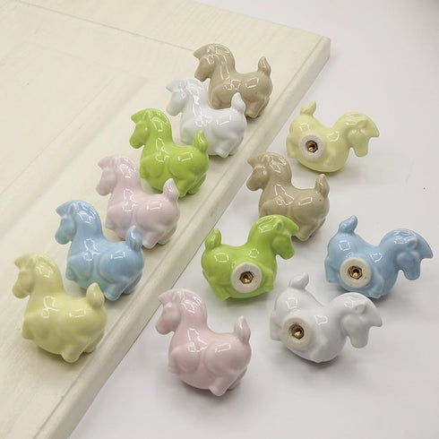 HanOaki 31mm 57mm Cabinets(1366 Pottery and Porcelain Cabinet Door Handle with Cartoon Horse Design, Brass Base