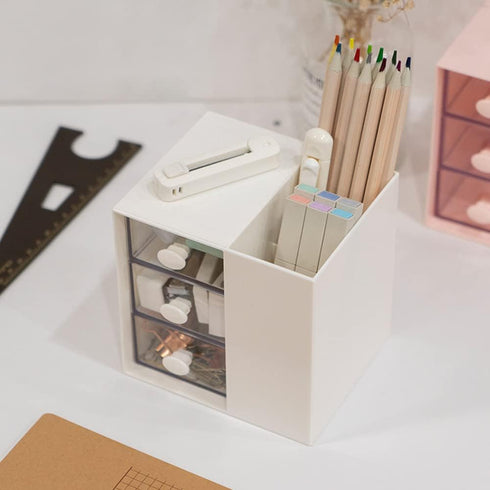 Multi-Functional Pen Holder, 5 Compartments Desk Organizer for School, Home Office, Art Supplies (White)