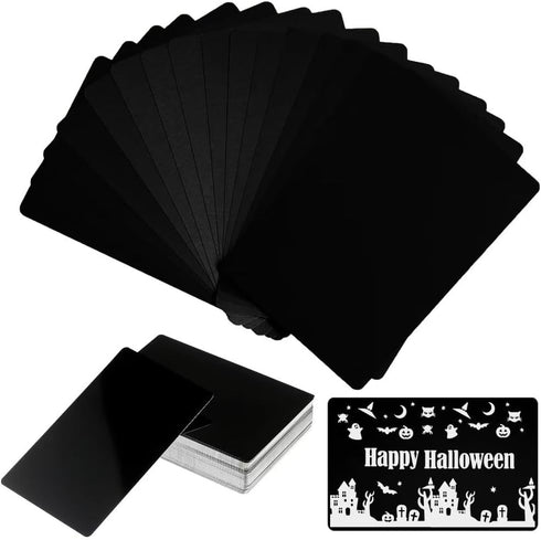 FONLAND 50pcs/Set 0.4mm Thickness Aluminum Metal Business Cards DIY Engraving Card for Home Office Supplies (Black)