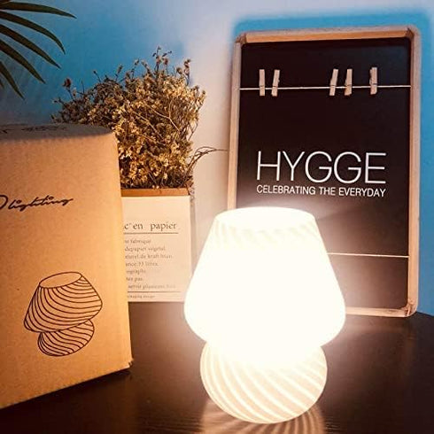 BSOD Mushroom Lamp, Glass Bedside Night Green Table Lamps Murano Vintage Small Nightstand Desklamp Swirl Light for Home