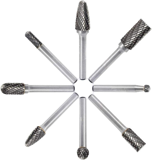 Carbide Burr Set, 8pcs JESTUOUS 1/4 Inch Shank Diameter Double Cut Rotary Files for Metal Grinding and Polishing