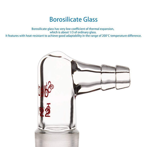 stonylab Glass 90 Degree Vacuum/Gas Adapter, Borosilicate Glass Bent Inlet Adapter with 19/22 Inner Joint and Hose for