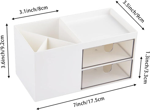 LETURE Office Desk Organizer with Drawer - Business Card/Pen/Pencil/Mobile Phone/Stationery Holder, White