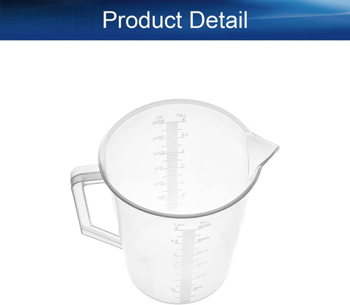 Bettomshin 3000ml Metric Straight Shape Plastic Graduated Beaker with Handle, Transparent Lab Measuring Cup