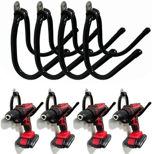 Power Tool Organizer, Wall Mount Garage Storage Rack, Hanger Hook for Drill, Cable, Accessories Bag, Holds 4 Drills