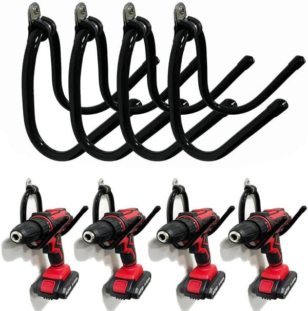 Power Tool Organizer, Wall Mount Garage Storage Rack, Hanger Hook for Drill, Cable, Accessories Bag, Holds 4 Drills