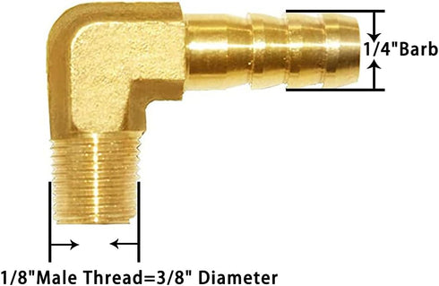 Joywayus Brass Hose Fitting, 90 Degree Elbow, 1/4" Barb x 1/8" NPT Male Pipe, Pack of 2