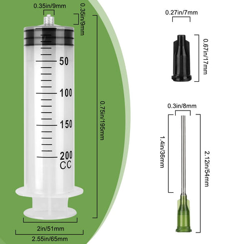4 Pack 200ml Syringes with 55.1” Tube and 14G 1.5” Needle, Sterile Luer Lock Individually Packaged for Scientific Labs
