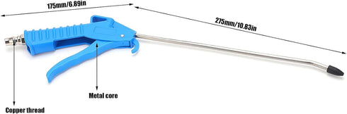 Air Blow Gun with 10" Long Angled Nozzle, Long Reach Industrial Air Blow Gun, Pneumatic Air Compressor Accessories Cleaning Tool, Stainless Steel Air Flow Nozzle High Pressure Resistant