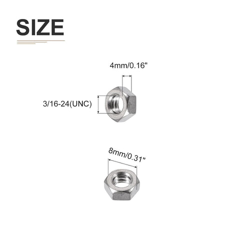 DTGN 3/16-24(UNC) 20Pack 304 Hex Nuts - - Good for Home Garage Repair - Stainless Steel Hexagonal Nuts - Silver Tone