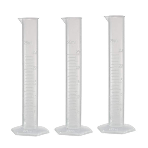 uxcell 25ml Plastic Graduated Cylinder, Clear Hex Base Flask, Science Test Tube Beakers, 3pcs for Lab Home
