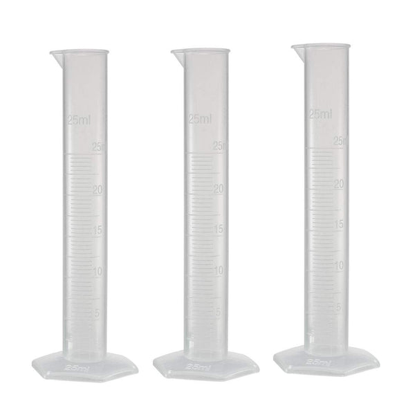 uxcell 25ml Plastic Graduated Cylinder, Clear Hex Base Flask, Science Test Tube Beakers, 3pcs for Lab Home