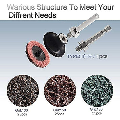 NYXCL 30Pcs 2inch Nylon Quick Change Sanding Discs Set with 1/4" Holders for Rust Paint Removal