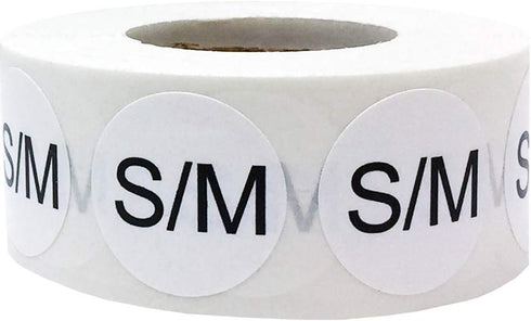 White Circle Clothing Size Stickers S/M for Retail Apparel, 0.75 Inch, 500 Total Adhesive Labels