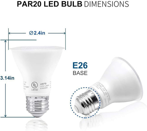 YGS-Tech 10 Pack PAR20 LED Light Bulbs, 7W Dimmable Flood Bulbs, 50W Equivalent, 3000K Warm White, E26 Base