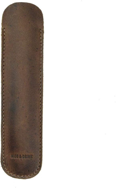 Hide & Drink Vintage Pen Sleeve, Full Grain Leather Office Essentials, Handmade Bookworm Accessories (Bourbon Brown)