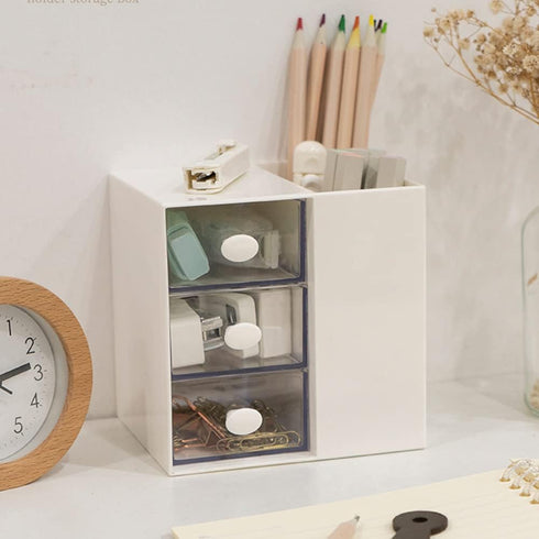 Multi-Functional Pen Holder, 5 Compartments Desk Organizer for School, Home Office, Art Supplies (White)