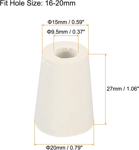 MECCANIXITY Rubber Tapered Plug 15mm to 20mm with Hole Test Tubes Bungs Stopper White for Lab Home 5 Pieces