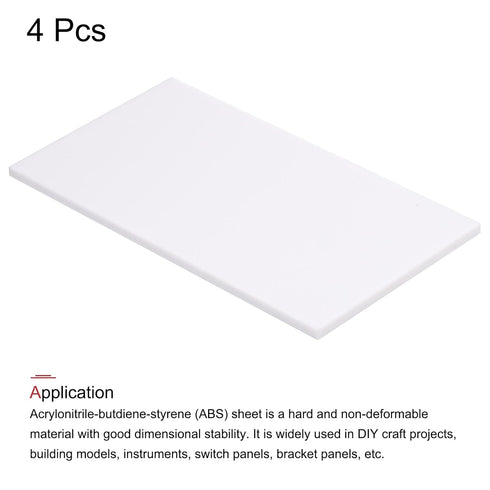MECCANIXITY ABS Plastic Sheet 7x4x0.2 Inch, White Styrene Sheets for Building Model DIY Crafts (4 Pcs)