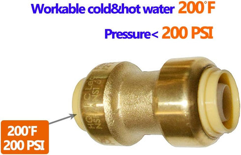 HQMPC Straight Coupling Push Fit PEX Fittings, 1/2" Push-to-Connect for Copper, CPVC, Lead-Free Brass