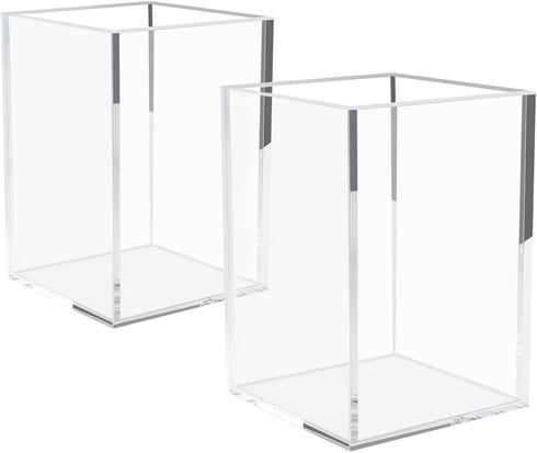 NIUBEE Acrylic Pen Holder 2 Pack, Clear Desktop Pencil Cup Organizer for Office Desk Accessory
