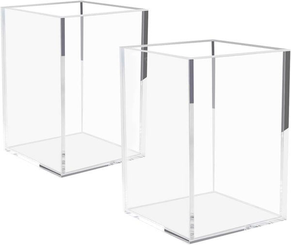 NIUBEE Acrylic Pen Holder 2 Pack, Clear Desktop Pencil Cup Organizer for Office Desk Accessory