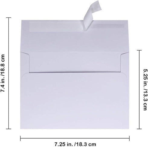 Supla 150 Pcs A7 Invitation Envelopes in White Peel & Seal Self Seal 5 1/4 x 7 1/4 Envelopes 95lbs. Paper Stock for Weddings Shower Invitations Mailings Announcements 5 x 7 Greeting Cards