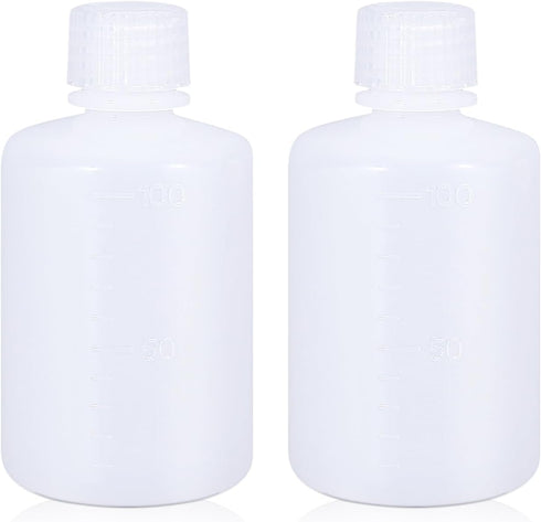 100ml/2 Pcs HDPE Narrow Mouth Round Containers, Leak Proof Plastic Lab Chemical Reagent Bottles for Water Samples