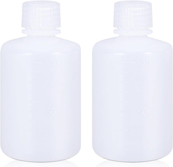 100ml/2 Pcs HDPE Narrow Mouth Round Containers, Leak Proof Plastic Lab Chemical Reagent Bottles for Water Samples