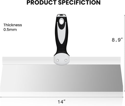 Mister Rui 14" Drywall Taping Knife, Stainless Steel, Ergonomic Handle, Plastering Spatula Tools for Joint Taping