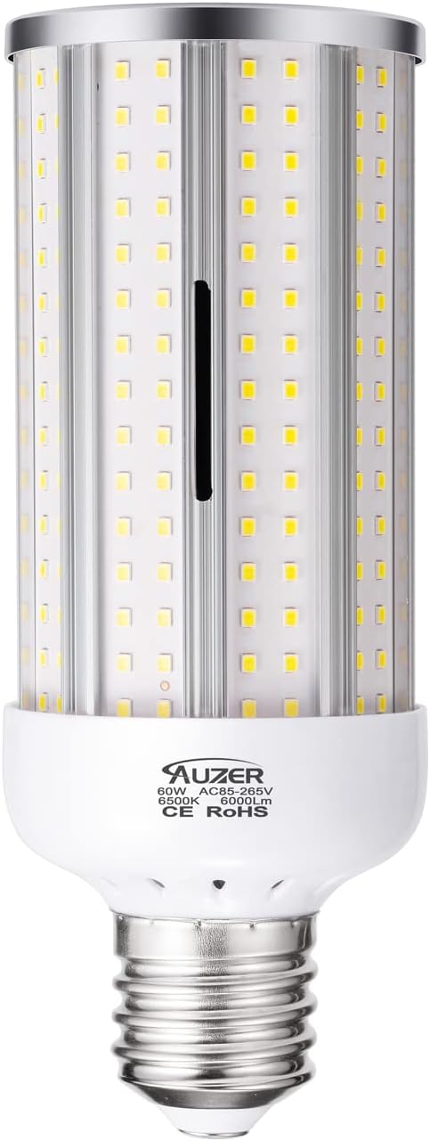 60W LED Corn Light Bulb, Large Mogul E39 Base, 6000-Lumen, 6500K Daylight Cool White for Large Areas