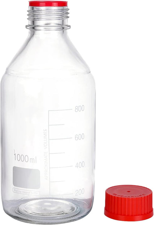 4 Pieces 1000 mL Graduated Round Reagent Media Bottles with GL45 Red Screw Cap