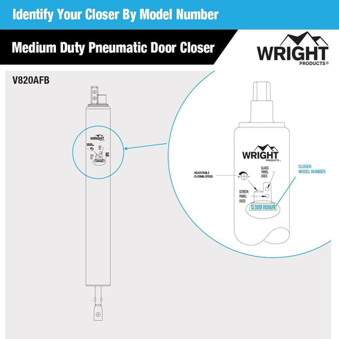 Wright Products Pneumatic Storm Door Closer, Adjustable, Smooth-Closing with Hold-Open Washer, Bronze
