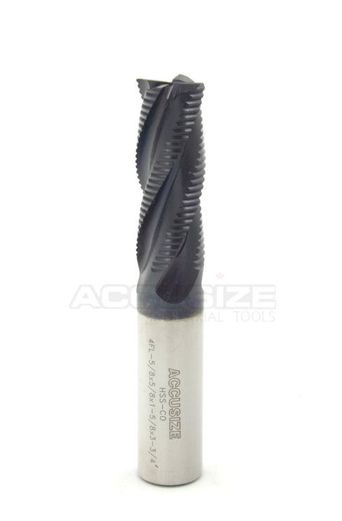 Accusize Industrial Tools 5/8'' Fine Tooth M42 8% Cobalt Tialn Roughing End Mill, 5/8'' Shk Dia, 1-5/8'' Flute Length,