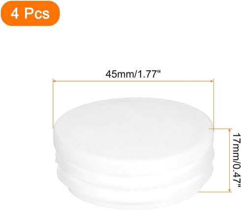 1-3/4(45mm) 4 uxcell Round Plastic Plug, Pcs White Pipe Tubing End Cap Plastic Plug Cap Insert Glide Insert for Metal