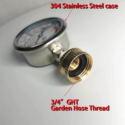 Stainless Steel 304 Liquid Filled Water Pressure Test Gauge - 0-220psi, 2-1/2" Dial Display, Oil Gauge with Female 3/4"