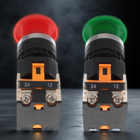 Emergency Push Button Switch, Green&Red Mushroom Head, for Home or Industrial Equipment (2 Pack)