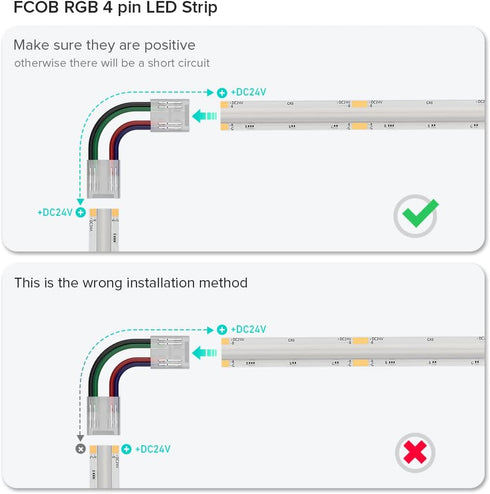 BTF-LIGHTING FCOB 4Pin 10mm Connector Kit, 30pcs Corner Connectors, 30pcs Gapless Solderless Connectors, 10pcs 22AWG