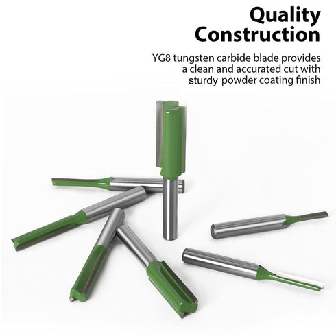 7pcs 1/4" Set, 3/4/5/6/8/10/12mm Trimming Shank Tungsten Carbide Double&Single Flute Straight Dado Router Bit Cutting