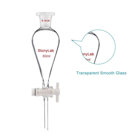 stonylab Borosilicate Glass 60 ml Heavy Wall Conical Separatory Funnel with PTFE Stopcock, 19/26 Joints