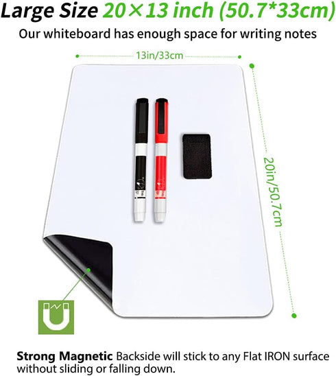Magnetic Dry Erase Board Fridge White Board Sheet 20x13", Flexible Refrigerator Magnets Planner for Home Kitchen