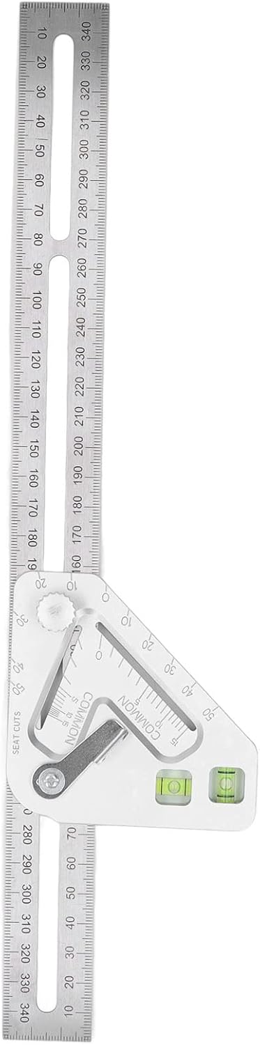 Combination Square with Bubble Level, Silver Flexible Woodworking Triangle Ruler Carpentry Tools