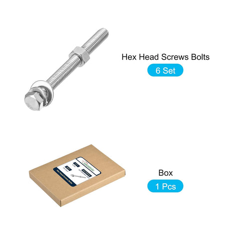 Hex Head Screws Bolts, Nuts, Flat & Lock Washers Kits - 3/8-16x4" Stainless Steel Fully Threaded Set