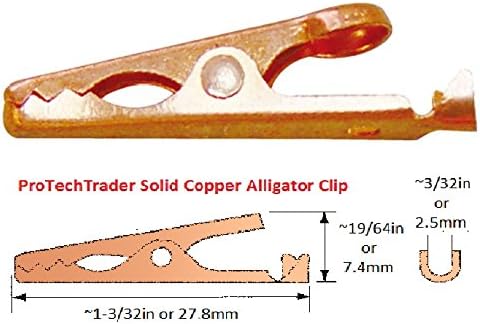 Solid Copper Alligator Clips (4 Pack) Crocodile Jaw Soldering Heat Sink & DIY Test Clip Wire Connector Rated for 5 Amps (5a) & Up to 12 ga (12awg) Wire by ProTechTrader